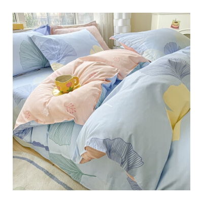 眠度床上四件套純棉100%全棉被套床單床笠印花高端床上用品 銀杏葉 1.8m床單四件套【被套2*2.3m】